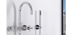 Contemporary Curved Spout, Wall Mount Tub Filler