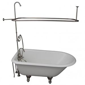 White Clawfoot Tub with Brushed Nickel Shower & Faucets
