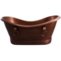 Oval Double Slipper Copper Tub with Ring Accents, Rivets on Pedestal