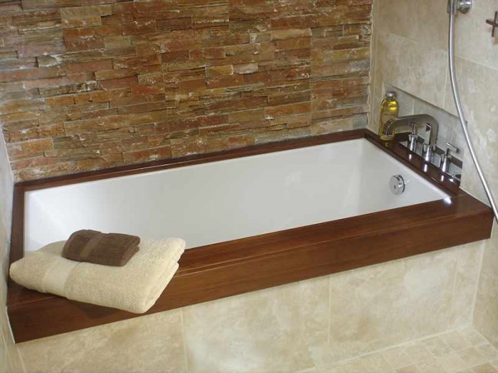 Andrea 17 Bathtub Installed as an Undermount, Wood Top