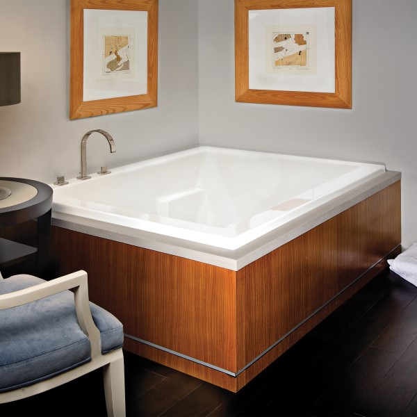 Andrea 9 Bathtub Installed as a Drop-in in a Corner Surround