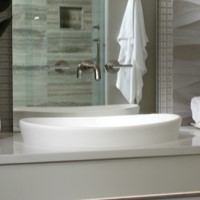 Oval Semi-Recessed Sink with Raised Sides Matching Elise Freestanding Bath