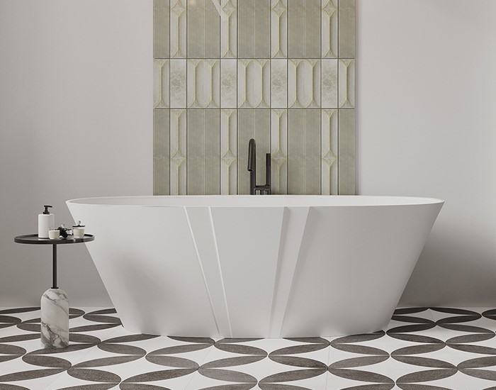 Oval Freestanding Bath with Center Art Deco Raised Design