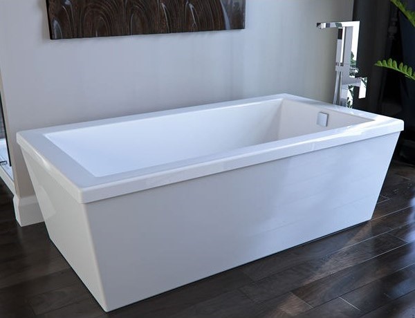 Modern Rectangle Freestanding Tub with Angled Sides, End Drain