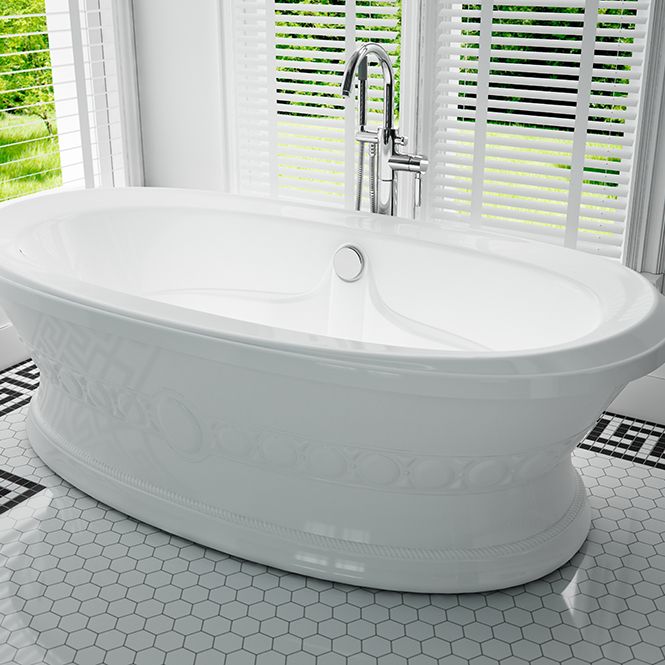 Freestanding Oval Tub with Circle Pattern on Skirt, Armrests