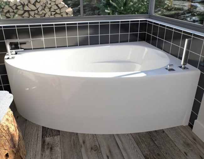 Corner Bath with Curved Front Skirt, Triangle Shape, Left Drain