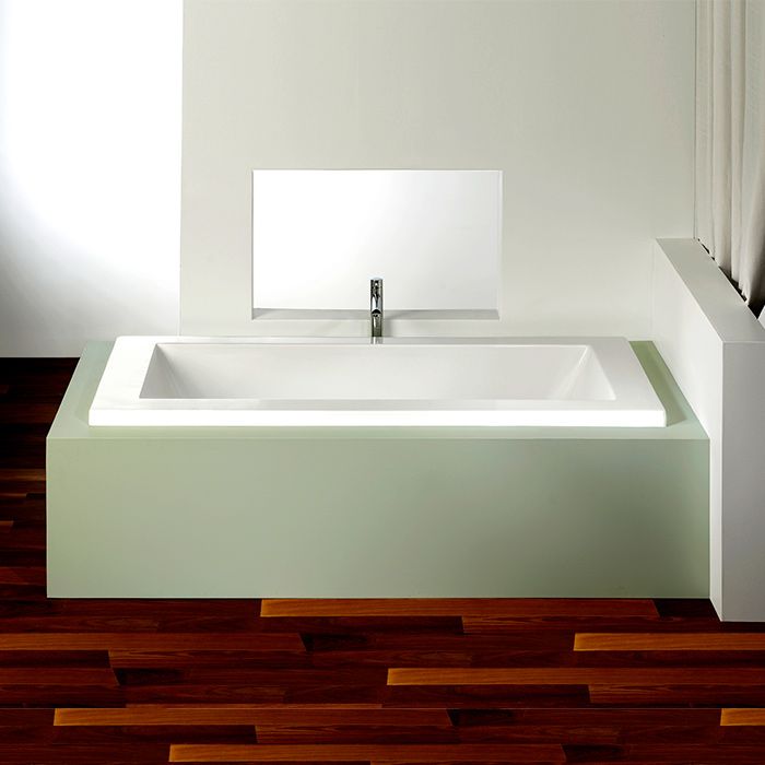 Rectangle Bath with Center Drain, Modern Flat Rim