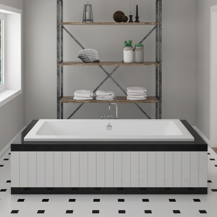 Chios Rectangle Drop-in Soaker Tub Installed in a Freestanding Surround