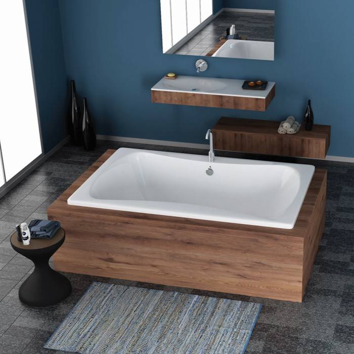 Rampart Installed Drop-in Tub in a Freestanding Wood Surround