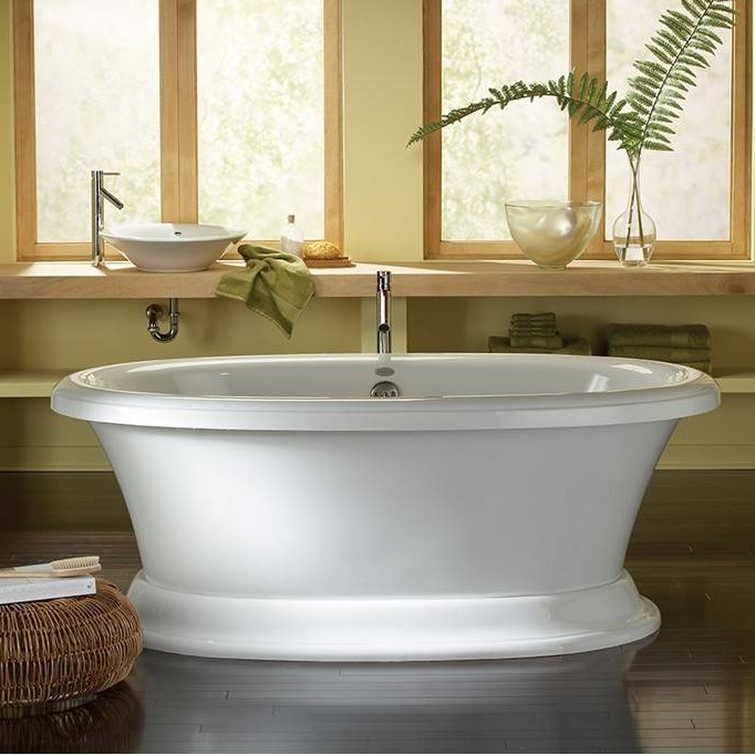 Oval Freestanding Tub with Rolled Rim and Pedestal