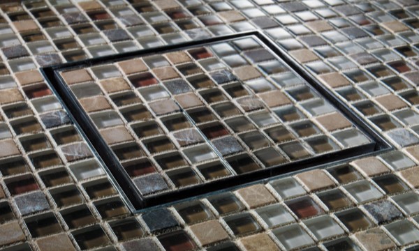 Tile Style Drain with Small Glass Tile