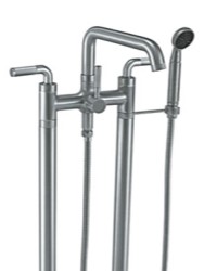 2 Leg Freestanding Tub Filler with Flat Spout, Industrial Lever Handles and Handshower