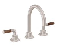 Widespread Faucet with High Curving Spout, Teak Lever Handles