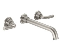Wall sink faucet with tubular spout, textured lever handles