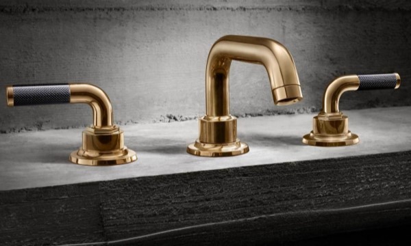 Industrial Design Widespread Sink Faucet, Quad Spout, Carbon Fiber Handles