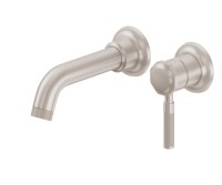 2 Piece Wall Faucet, Bent Tublar Spout, Single Knurl Lever Handle