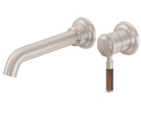 2 Piece Wall Faucet, Long Bent Tublar Spout, Teak Lever Handle