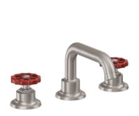 Widespread Sink Faucet, Quad Spout, Red Wheel Handles