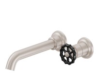 Long Spout, Single Black Wheel Handle Wall Faucet