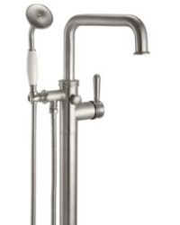 Round Base, Flat Spout, Single Hole Floor Mount Tub Filler with Traditional Touches