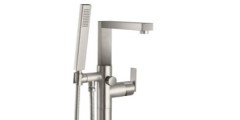 Square Style Freestanding Single Post Tub Filler, Hand Shower, Lever Handle