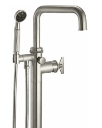 Round Base, Flat Spout, Single Hole Floor Mount Tub Filler with Industrial Handle