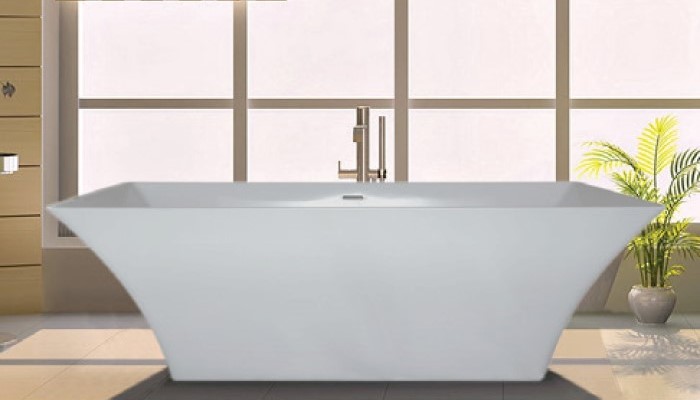 Freestanding Rectangle Bath with Curving Sides, Modern Design, Flat Rim