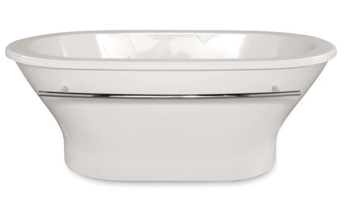 Oval Freestanding Tub with a Stepped Rimn Edge, Curving Sides