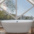 Oval Freestanding Tub with Narrow Rim, Curving Sides, Center Side Drain