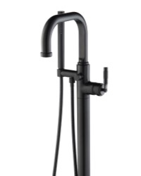 Round Style Single Hole Floor Mount Tub Filler, Industrial Handle, Flat Spout