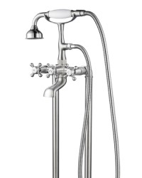 Cross Handles, Telephone Style Hand Shower Craddle, Freestanding Tub Faucet