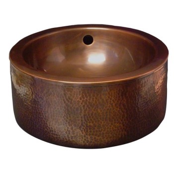 Copper Vessel, Round with Straight HammeredWalls, Smooth Interior