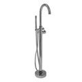 Curved Floor Mount Tub Filler with Wand Hand Shower, Shown in Chrome
