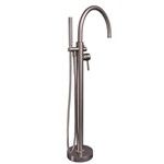Curved Floor Mount Tub Filler with Wand Hand Shower, Shown in Brushed Nickel