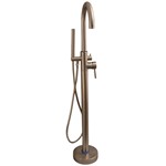 Brushed Nickel Curved Floor Mount Tub Filler with Wand Hand Shower