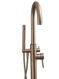 Brushed Nickel Curved Floor Mount Tub Filler with Wand Hand Shower
