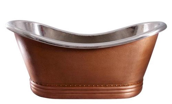Oval Double Slipper Copper Tub with Nickel Interior