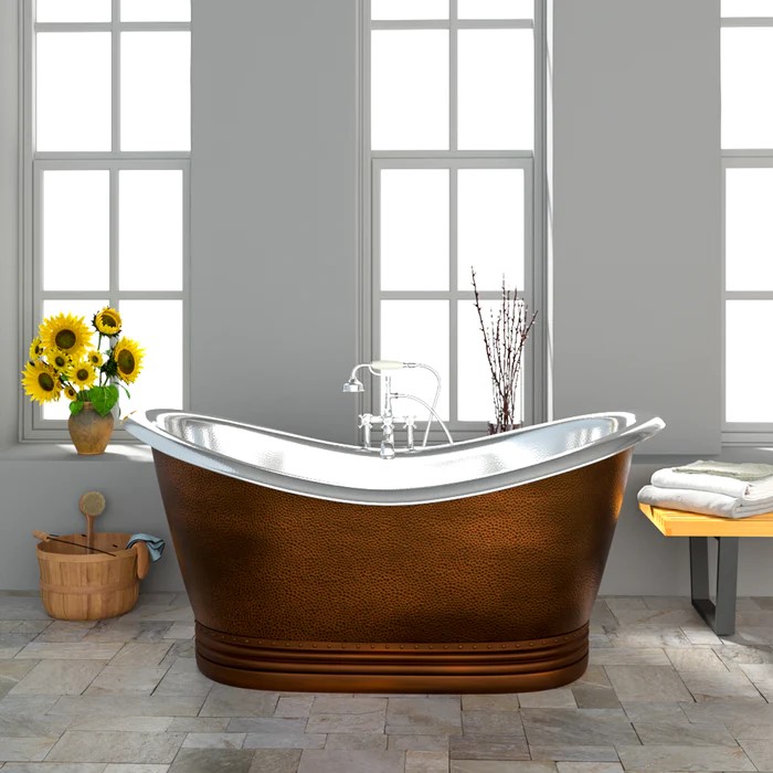 Oval Double Slipper Copper Tub with Nickel Interior