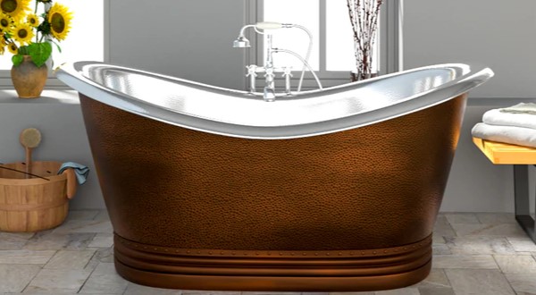 Oval Copper Tub with Nickel Interior
