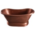 Oval Double Slipper Copper Tub with Simple Base, Rolled Rim