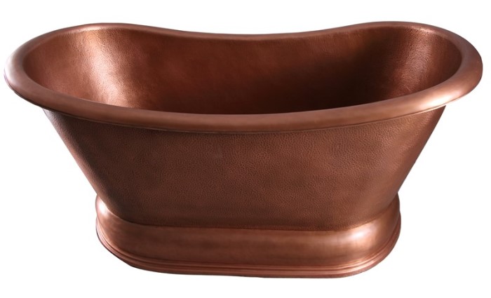 Oval Double Slipper Copper Tub with Simple Rounded Base, Rolled Rim