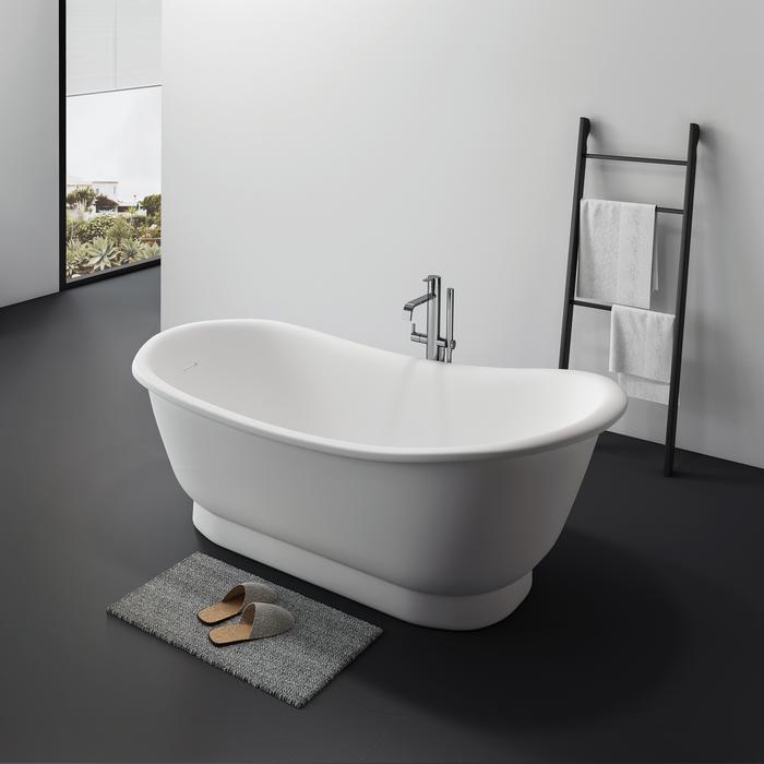 Freestanding Slipper Tub with Rolled Rim, Recessed Pedestal Base