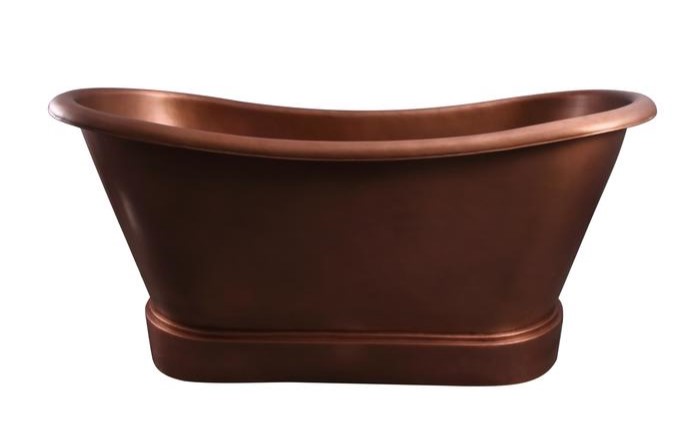 Oval Double Slipper Copper Tub with Modern Pedestal