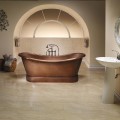 Oval Double Slipper Copper Tub with Modern Pedestal