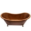 Double Slipper Copper Clawfoot Tub with Hammered Finish