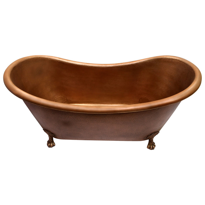 Double Slipper Copper Clawfoot Tub with Hammered Finish