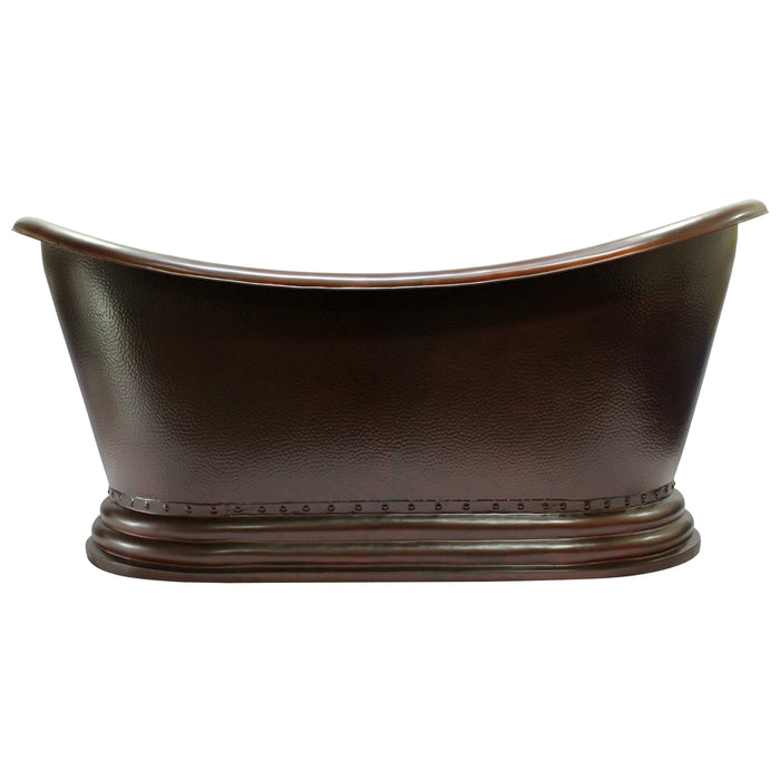 Oval Double Slipper Copper Tub with Pedestal Base