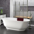 Freestanding Bath with Flat Rim, Curving Sides, Pedestal Style Base