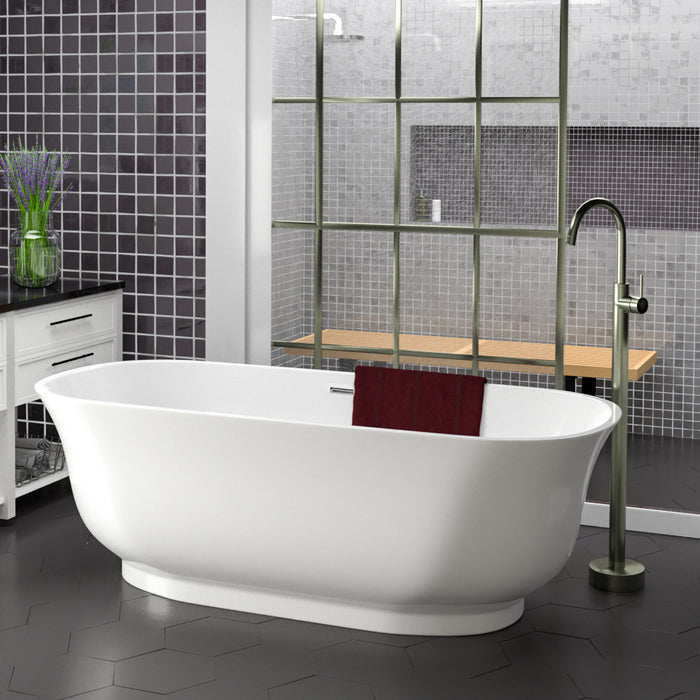 Freestanding Bath with Flat Rim, Curving Sides, Pedestal Style Base