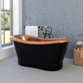 Oval Double Slipper Copper Tub with Ring Accents, Rivets on Pedestal